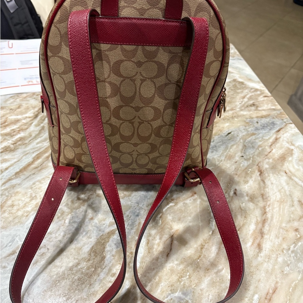 Coach Tan and Red Signature Backpack - Picture 3 of 7